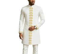 DUHENWU Costume africain pour homme Survêtement Dashiki Broderie Chemises + pantalons 2 pièces Ankara Tenues Kurta Ensembles Vêtements musulmans traditionnels Combinaison deux pièces, O blanc., L