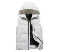 DUHENWU Gilet d'hiver sans manches pour homme - Gilet matelassé sans manches - Gilet chaud - Coupe droite - Gilet en duvet tendance - Doux et confortable - Vêtement d'extérieur, O blanc., L