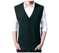 DUHENWU Gilet sans manches en tricot pour homme - Coupe ajustée - Pull classique - Business - Gilet de golf en laine - Tricot fin - Col en V - Avec boutons, vert, XXL