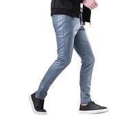 DUHENWU Jean en cuir synthétique pour homme - Effet mouillé - Long - Coupe ajustée - Confortable - Stretch - Noir - Pantalon de motard - Avec poches - Brillant - Coupe-vent, O bleu., XXL