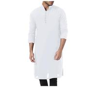 DUHENWU Kurta Pyjama pour homme Art Soie Vêtements islamiques Tunique Dupion Indien Traditionnel Usure Pyjama Indienne Parti Usure Chemises décontractées à manches longues Vêtements de prière, O