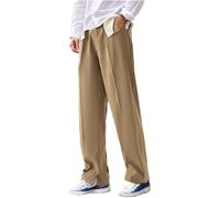 DUHENWU Pantalon baggy pour homme - Couleur unie - En soie glacée - Pantalon chino confortable - Pantalon de loisirs - Pantalon en tissu pour homme d'affaires vintage - Coupe droite, O Kaki, M