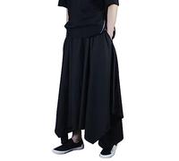 DUHENWU Pantalon de Jupe irrégulier Hakama pour Homme - Jambes Larges - Style Japonais - Pantalon de Loisirs Traditionnel - Streetwear Cosplay - Tenue Ample, Noir, XXXL