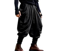 DUHENWU Pantalon sarouel médiéval pour homme - Pantalon long baggy avec poches - Taille élastique - Pantalon Aladin japonais - Pantalon de loisirs Y2K hippie streetwear - Pantalon de sport confortable