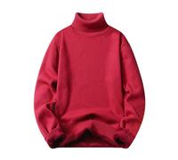 DUHENWU Pull en laine décontracté pour homme - Col roulé - Stretch - Coupe ajustée - Manches longues - Classique - Tricot fin - Manches longues - Pull d'hiver uni - Pull basique, O Rouge pastèque, M