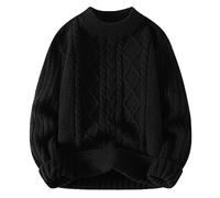 DUHENWU Pull en tricot pour homme - Col rond - Pull en tricot torsadé - Manches longues - Pull classique élégant vintage - Pull d'hiver ample en tricot épais confortable et chaud, O Noir., M