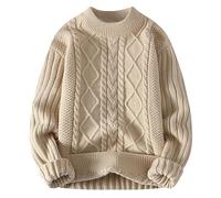 DUHENWU Pull en tricot pour homme - Col rond - Pull en tricot torsadé - Manches longues - Pull classique élégant vintage - Pull d'hiver ample en tricot épais confortable et chaud, O Kaki, M