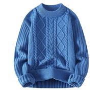 DUHENWU Pull en tricot pour homme - Col rond - Pull en tricot torsadé - Manches longues - Pull classique élégant vintage - Pull d'hiver ample en tricot épais confortable et chaud, O bleu., M