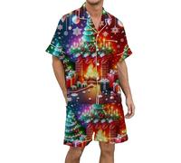 DUHENWU Pyjama de Noël pour homme - Deux pièces - Pyjama de Noël court - Combinaison d'hiver - Chemise de nuit en satin et pantalon de pyjama - Combinaison de loisirs, O bleu clair, 3XL