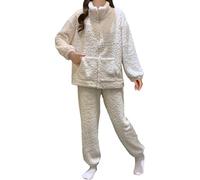 DUHENWU Pyjama d'hiver chaud en polaire pour femme - Sweat-shirt moelleux - Couleur unie - Pantalon en peluche - Ensemble de pyjama confortable - 2 pièces - Avec poches - Combinaison de loisirs, O