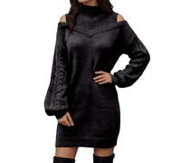DUHENWU Robe en tricot pour femme - Robe pull d'hiver décontractée - Robe sexy - Loisirs - Robe d'automne - Manches longues - Élégante - Col roulé - Robe de fête - Automne - Hiver - Mini robe