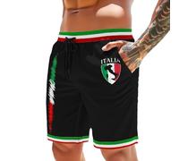 DUHENWU Short de bain pour homme - Motif drapeau italien - Avec poches - Séchage rapide - Confortable - Taille élastique - Short d'été, Noir O1, XL