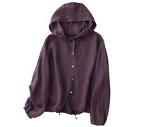 DUHENWU Sweat à capuche pour femme - Couleur unie - Sweat à capuche décontracté - Léger et aéré - Haut de sport à manches longues - Bouton Down - Haut de plage ample et confortable, O violet, L
