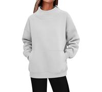 DUHENWU Sweat-shirt à col montant pour femme - Pull chaud - Sans capuche - Pour l'hiver - Thermique - Manches longues - Couleur unie - Sous-vêtements thermiques, O gris clair, XXXL