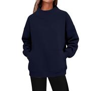 DUHENWU Sweat-shirt à col montant pour femme - Pull chaud - Sans capuche - Pour l'hiver - Thermique - Manches longues - Couleur unie - Sous-vêtements thermiques, O bleu marine, M