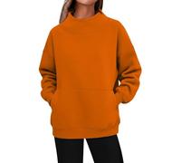 DUHENWU Sweat-shirt à col montant pour femme - Pull chaud - Sans capuche - Pour l'hiver - Thermique - Manches longues - Couleur unie - Sous-vêtements thermiques, O Orange, XXXL