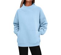DUHENWU Sweat-shirt à col montant pour femme - Pull chaud - Sans capuche - Pour l'hiver - Thermique - Manches longues - Couleur unie - Sous-vêtements thermiques, O bleu ciel, S