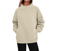 DUHENWU Sweat-shirt à col montant pour femme - Pull chaud - Sans capuche - Pour l'hiver - Thermique - Manches longues - Couleur unie - Sous-vêtements thermiques, O beige., XXXL
