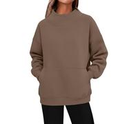 DUHENWU Sweat-shirt à col montant pour femme - Pull chaud - Sans capuche - Pour l'hiver - Thermique - Manches longues - Couleur unie - Sous-vêtements thermiques, O Kaki, XXL