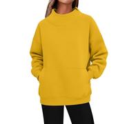 DUHENWU Sweat-shirt à col montant pour femme - Pull chaud - Sans capuche - Pour l'hiver - Thermique - Manches longues - Couleur unie - Sous-vêtements thermiques, O jaune., XXXL