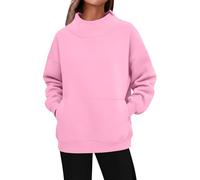 DUHENWU Sweat-shirt à col montant pour femme - Pull chaud - Sans capuche - Pour l'hiver - Thermique - Manches longues - Couleur unie - Sous-vêtements thermiques, O rose., XXXL