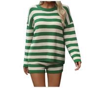 DUHENWU Sweat-shirt à rayures pour femme - Pull à manches longues - Col rond - Manches longues - Coupe ample - Élégant - Automne - Hiver - Décontracté - Confortable et doux - Pull d'hiver, O Vert., M