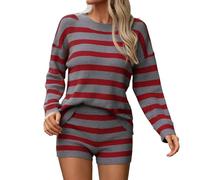 DUHENWU Sweat-shirt à rayures pour femme - Pull à manches longues - Col rond - Manches longues - Coupe ample - Élégant - Automne - Hiver - Décontracté - Confortable et doux - Pull d'hiver, O rouge., M