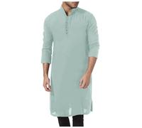 DUHENWU Tunique Kurta pour homme - Col montant - Robe musulmane indienne - Chemise de loisirs à manches longues - Usure traditionnelle - Pyjama indien - Tenue décontractée, O Vert., S