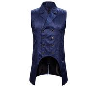 DUHENWU Veste à col montant pour homme - Costume gothique Renaissance - Veste victorienne Steampunk - Gilet médiéval - Costume de smoking long sans manches - Top vintage pour carnaval et fête, O bleu