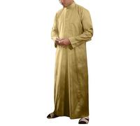 DUHENWU Vêtements arabes pour homme - Caftan musulman Abaya - Robe col montant - Thobe - Prière arabe - Vêtement de prière islamique pour homme - Peignoir en arabe saoudite, O jaune., XXL