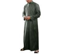 DUHENWU Vêtements arabes pour homme - Caftan musulman - Robe Abaya - Col montant - Thobe - Prière arabe - Vêtement de prière islamique pour homme - Peignoir en arabe saoudite, O gris foncé, L