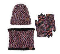 DUHGBNE Ensemble bonnet, écharpe, gants tricotés, bonnet, gants de conduite pour écran tactile, unisexe, ensemble d'hiver tricoté avec motif flocon de neige, rose vif, taille unique