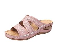 DUHGBNE sandales femme été confortable Vadrouille Cool brodée à fond épais pour femmes, talon incliné d'été, bouche de sandales femme été compensées chaussures soldes