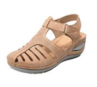 DUHGBNE sandales femme Sandales à semelle épaisse pour femmes en cuir souple bout fermé Vintage sandales antidérapantes semel femme été pied large ventes flash du jour