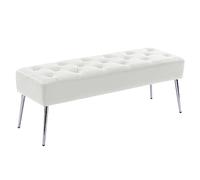 DUHOME Banc Bout de Lit avec Boutons Rembourré Banquette de Chaussures en PU pour Entrée Salon Couloir Chambre à Coucher, Blanc