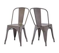 DUHOME Chaise de Salle à Manger Lot de 2 Chaise de Cuisine Empilable Tabouret en Métal Siège avec Dossier pour Bar Café Salon Restaurant, Métal Brun