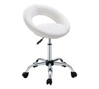 DUHOME Chaise Pivotante avec roulettes en Similicuir Tabouret de Maquillage avec Dossier Tabouret de Travail Réglable en Hauteur pour Bureau Chambre, Blanc