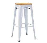 DUHOME Tabouret de Bar Industriel Chaise Salle à Manger Scandinavie Tabouret Empilables Siège Bistrot Cadre en Métal pour Cuisine Restaurants, Blanc + Bois