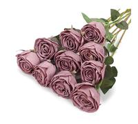 DuHouse 10pcs Roses de Soie Bouquet de Fleurs Rose Faux pour la décoration de Mariage Maison Centre de Table fête Cuisine décor (Rose poussiéreux)