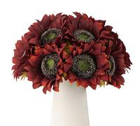 DuHouse 12pcs Tournesols Artificiels avec Longues Tiges 12cm Tournesols en Soie en Vrac pour Décoration de Mariage, Jardin et Fête en Extérieur(Rouge)