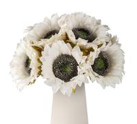 DuHouse 12pcs Tournesols Artificiels avec Longues Tiges 12cm Tournesols en Soie en Vrac pour Décoration de Mariage, Jardin et Fête en Extérieur(Blanc)