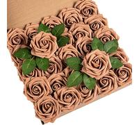 DuHouse 25pcs Roses artificielles avec des tiges de Vraies Roses en Mousse pour Bouquet de Mariage, Douche de bébé, décoration de la Maison