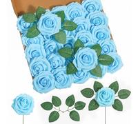 DuHouse 25pcs Roses artificielles avec des tiges de Vraies Roses en Mousse pour Bouquet de Mariage, Douche de bébé, décoration de la Maison