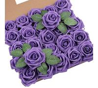 DuHouse 25pcs Roses artificielles avec des tiges de Vraies Roses en Mousse pour Bouquet de Mariage, Douche de bébé, décoration de la Maison