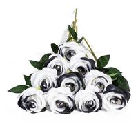 DuHouse Lot de 10 Roses artificielles en Soie à Longues tiges pour Arrangement de Mariage, Centre de Table, décoration de Cuisine (Noir et Blanc)