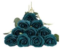 DuHouse Lot de 10 Roses artificielles en Soie pour Arrangement de Mariage, fête, décoration de la Maison(Bleu Paon)
