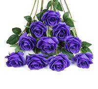 DuHouse Lot de 10 Roses artificielles en Soie pour Arrangement de Mariage, fête, décoration de la Maison(10pcs Blossom Rose, Violet)