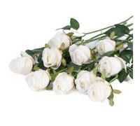 DuHouse Lot de 10 Roses artificielles en Soie pour Mariage, Maison, fête, décoration (Blanc)