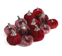 DuHouse Lot de 12 mini citrouilles artificielles en velours pour Halloween, Thanksgiving, fête des récoltes, décoration de table (bordeaux + violet)