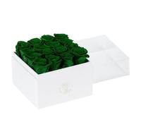 DuHouse Lot de 16 roses éternelles dans une boîte en acrylique préservées qui durent 4 ans, cadeaux pour elle, Thanksgiving, Noël, Saint-Valentin, anniversaire de mariage (vert chasse)
